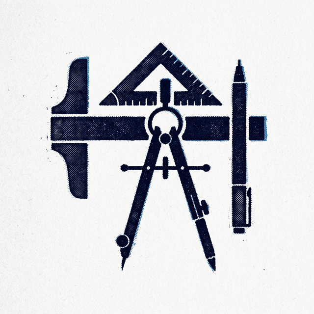 Drafting tools and compass illustration