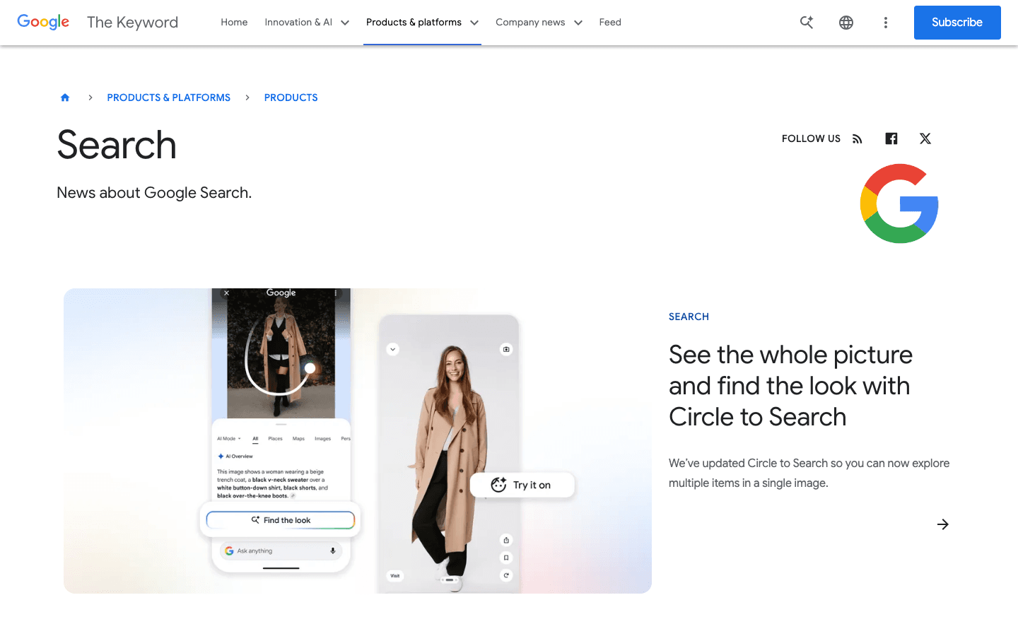 Google Search blog page used for AI search optimization coverage